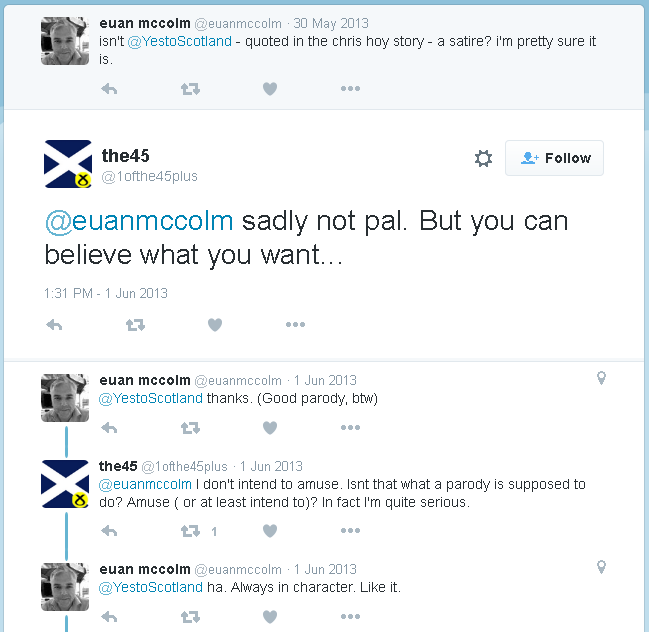 Conversation between Euan Mccolm and YesToScotland
