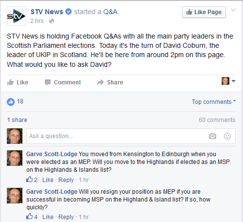 David Coburn Q&A on Facebook