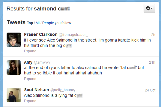 Search for Salmond C*** on Twitter